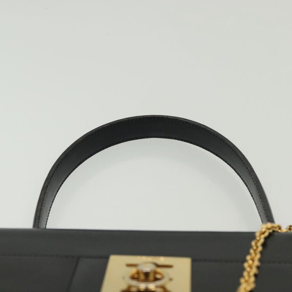 CELINE Hand Bag Leather Black Gold Auth 139446
