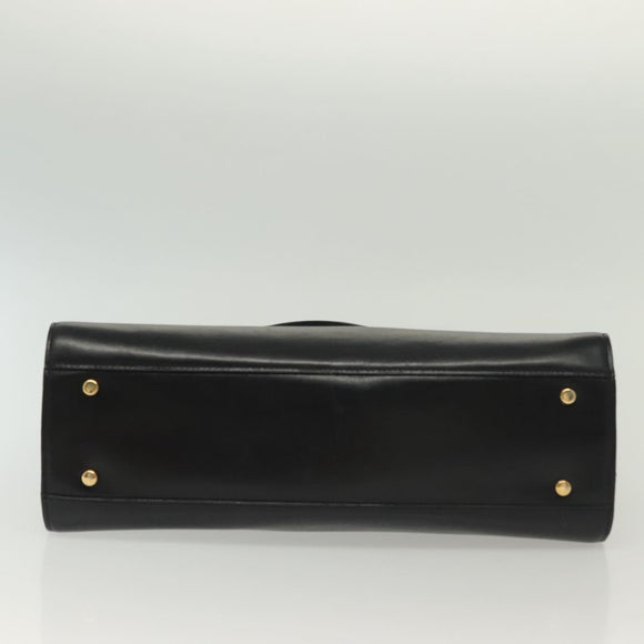 CELINE Hand Bag Leather Black Gold Auth 139446