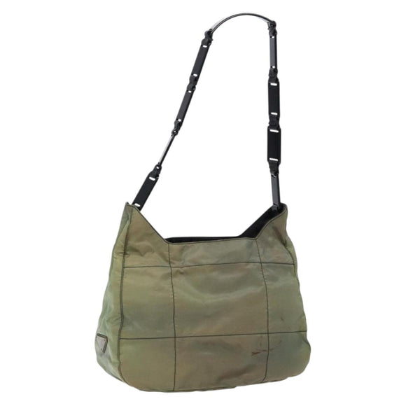 PRADA Shoulder Bag Nylon Green Silver Auth 139451