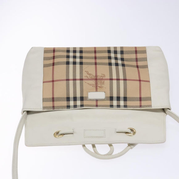 BURBERRY Nova Check Shoulder Bag PVC Beige Gold Auth 139453