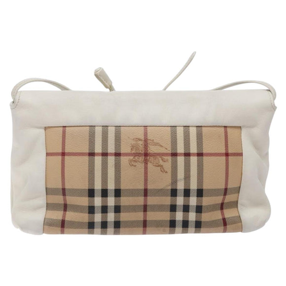 BURBERRY Nova Check Shoulder Bag PVC Beige Gold Auth 139453