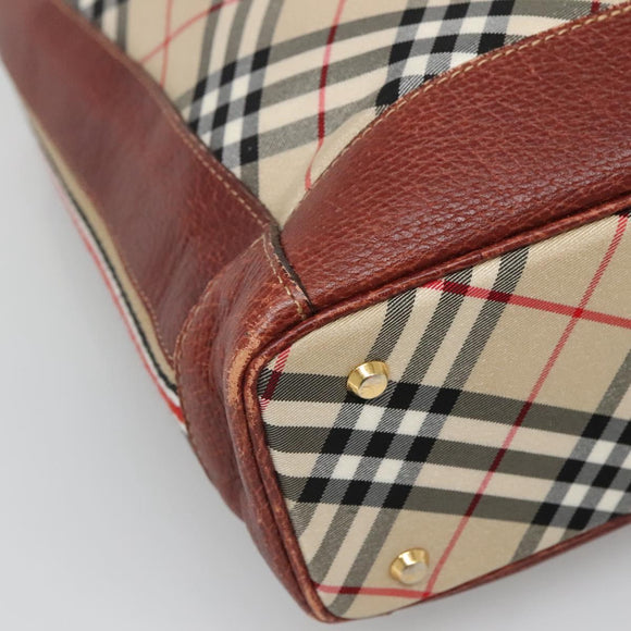 BURBERRY Nova Check Blue Label Tote Bag Canvas Beige Gold Auth 139454