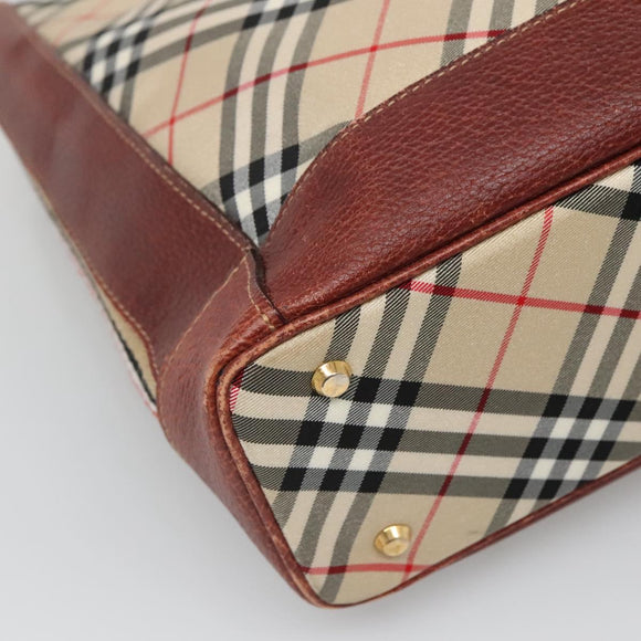 BURBERRY Nova Check Blue Label Tote Bag Canvas Beige Gold Auth 139454