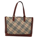 BURBERRY Nova Check Blue Label Tote Bag Canvas Beige Gold Auth 139454-13