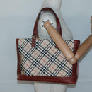 BURBERRY Nova Check Blue Label Tote Bag Canvas Beige Gold Auth 139454-22