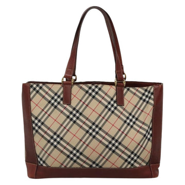BURBERRY Nova Check Blue Label Tote Bag Canvas Beige Gold Auth 139454 - 0