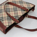 BURBERRY Nova Check Blue Label Tote Bag Canvas Beige Gold Auth 139454-6