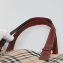 BURBERRY Nova Check Blue Label Tote Bag Canvas Beige Gold Auth 139454-8