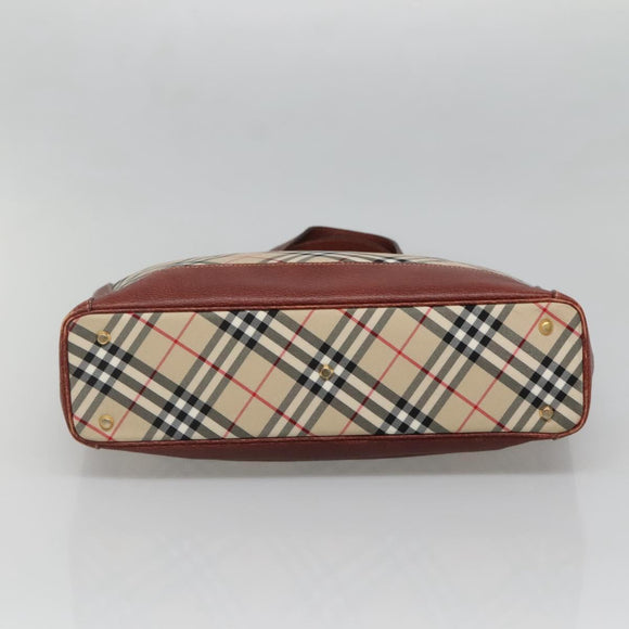 BURBERRY Nova Check Blue Label Tote Bag Canvas Beige Gold Auth 139454