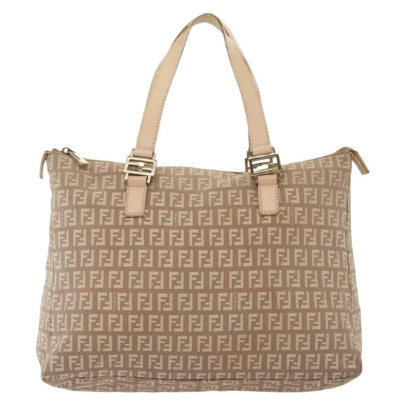 FENDI Zucchino Canvas Hand Bag Pink Gold Auth 139455