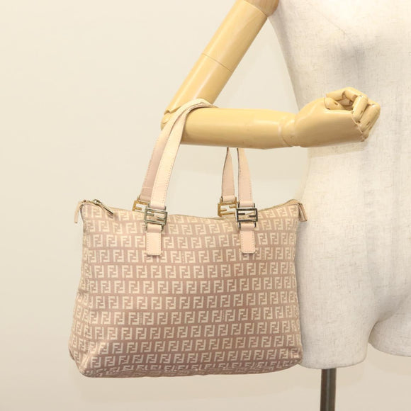 FENDI Zucchino Canvas Hand Bag Pink Gold Auth 139455