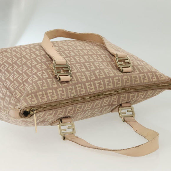 FENDI Zucchino Canvas Hand Bag Pink Gold Auth 139455