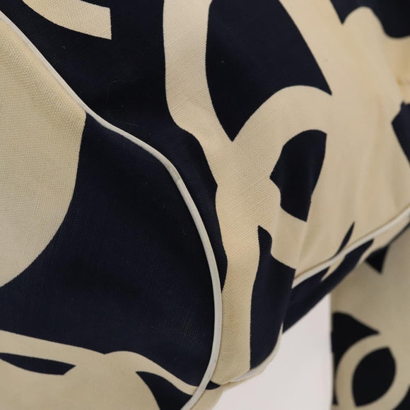 CHANEL Chain Tote Bag Canvas Navy Gold CC Auth 139465