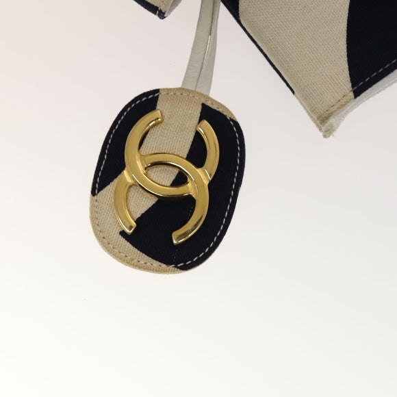 CHANEL Chain Tote Bag Canvas Navy Gold CC Auth 139465