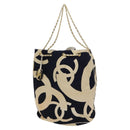 CHANEL Chain Tote Bag Canvas Navy Gold CC Auth 139465-13