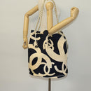 CHANEL Chain Tote Bag Canvas Navy Gold CC Auth 139465-25