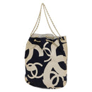 CHANEL Chain Tote Bag Canvas Navy Gold CC Auth 139465-2