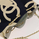 CHANEL Chain Tote Bag Canvas Navy Gold CC Auth 139465-6