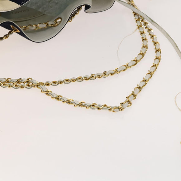 CHANEL Chain Tote Bag Canvas Navy Gold CC Auth 139465