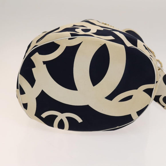 CHANEL Chain Tote Bag Canvas Navy Gold CC Auth 139465