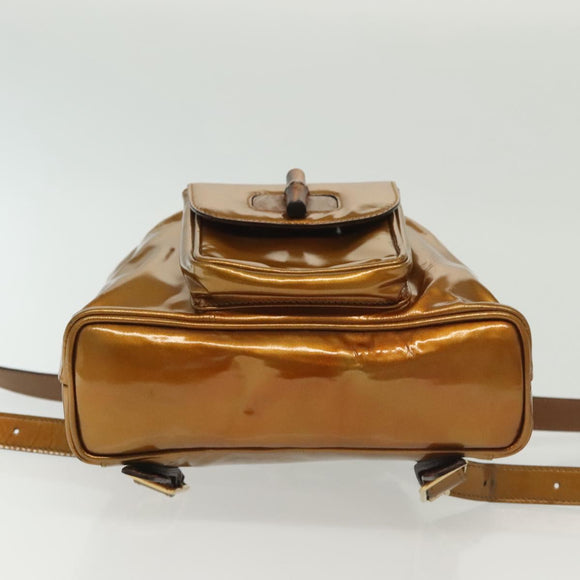 GUCCI Bamboo Backpack Patent leather Outlet Gold 003 1705 0030 Auth 139519