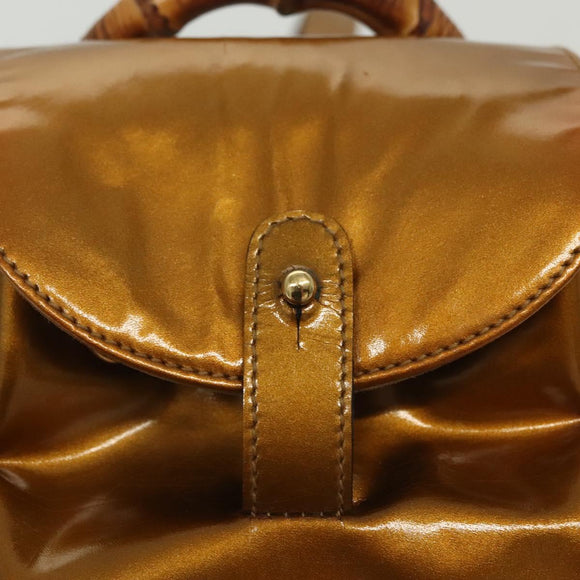 GUCCI Bamboo Backpack Patent leather Outlet Gold 003 1705 0030 Auth 139519