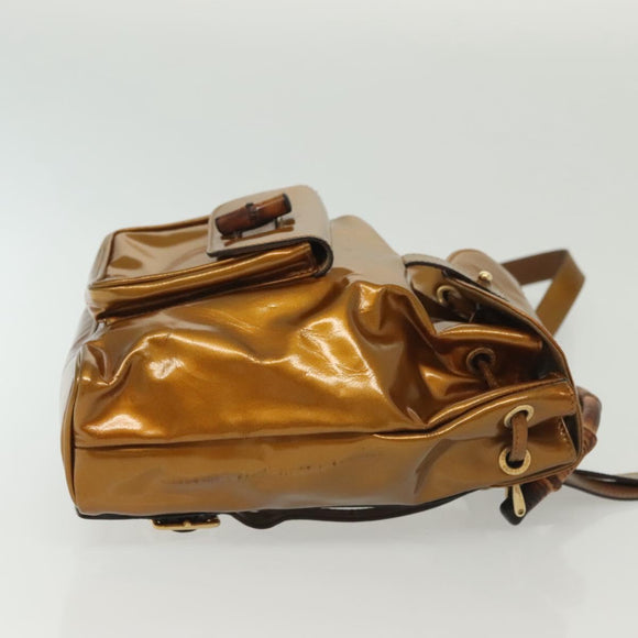 GUCCI Bamboo Backpack Patent leather Outlet Gold 003 1705 0030 Auth 139519