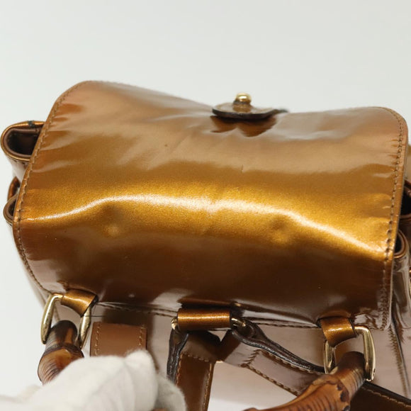 GUCCI Bamboo Backpack Patent leather Outlet Gold 003 1705 0030 Auth 139519