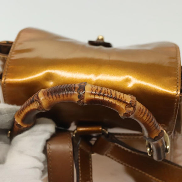 GUCCI Bamboo Backpack Patent leather Outlet Gold 003 1705 0030 Auth 139519