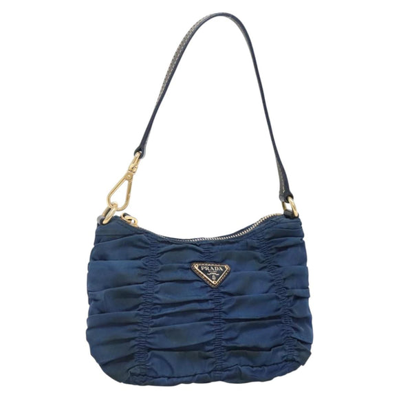 PRADA Accessory Pouch Nylon Blue Gold Auth 139522