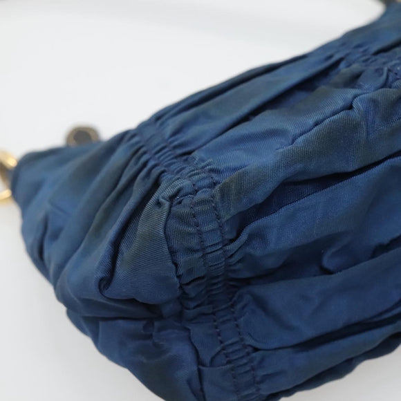 PRADA Accessory Pouch Nylon Blue Gold Auth 139522