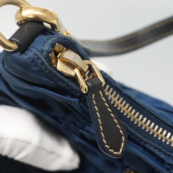 PRADA Accessory Pouch Nylon Blue Gold Auth 139522