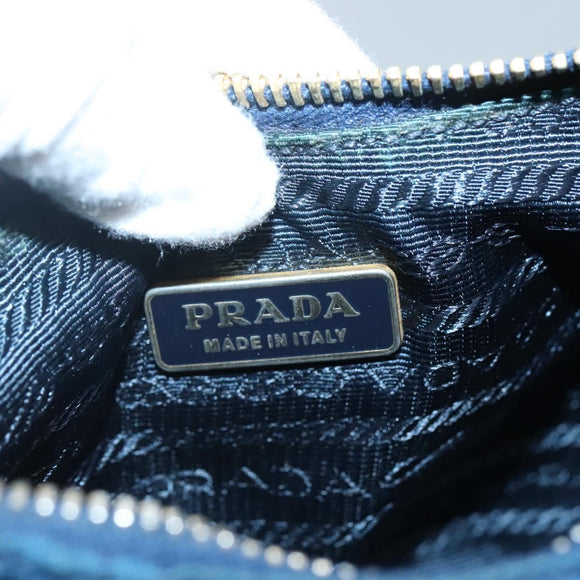 PRADA Accessory Pouch Nylon Blue Gold Auth 139522