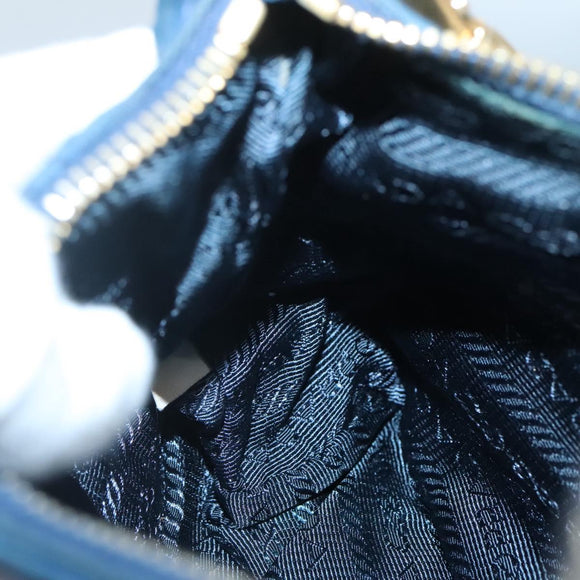 PRADA Accessory Pouch Nylon Blue Gold Auth 139522
