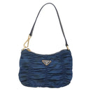 PRADA Accessory Pouch Nylon Blue Gold Auth 139522-2