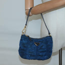 PRADA Accessory Pouch Nylon Blue Gold Auth 139522-21