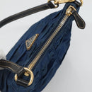 PRADA Accessory Pouch Nylon Blue Gold Auth 139522-6