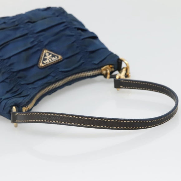 PRADA Accessory Pouch Nylon Blue Gold Auth 139522