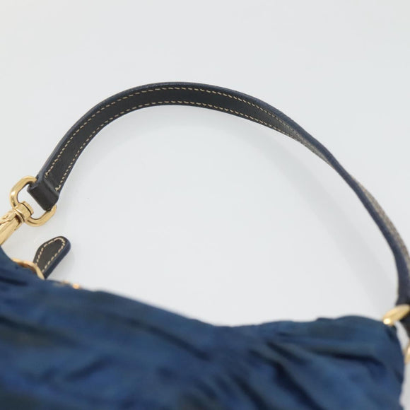 PRADA Accessory Pouch Nylon Blue Gold Auth 139522