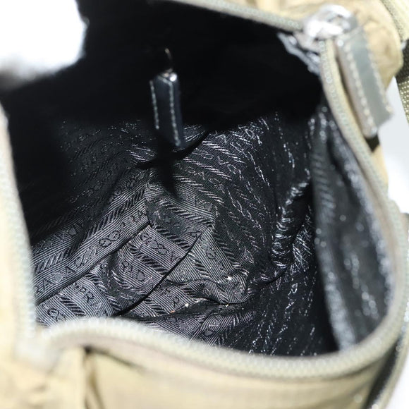 PRADA Shoulder Bag Nylon Khaki Silver Auth 139526