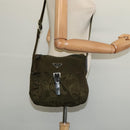 PRADA Shoulder Bag Nylon Khaki Silver Auth 139526-23