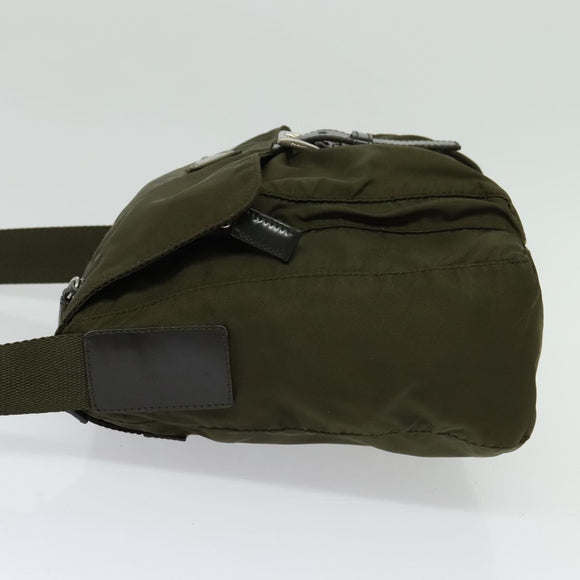 PRADA Shoulder Bag Nylon Khaki Silver Auth 139526