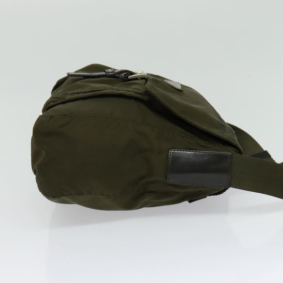 PRADA Shoulder Bag Nylon Khaki Silver Auth 139526