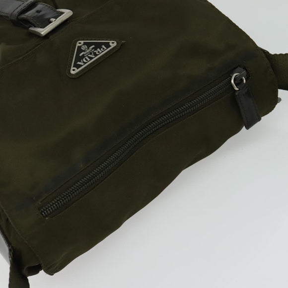 PRADA Shoulder Bag Nylon Khaki Silver Auth 139526