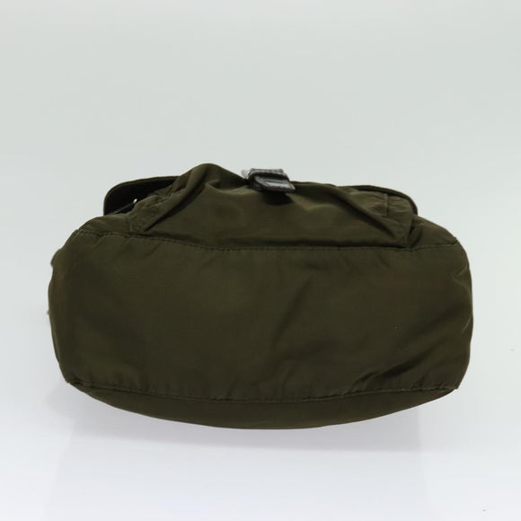 PRADA Shoulder Bag Nylon Khaki Silver Auth 139526