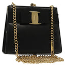 Salvatore Ferragamo Chain Vala Shoulder Bag Leather Black Gold Auth 139529-1