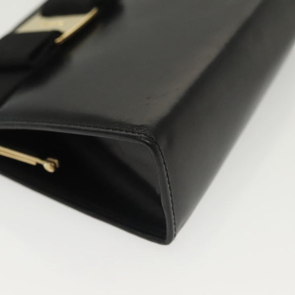 Salvatore Ferragamo Chain Vala Shoulder Bag Leather Black Gold Auth 139529