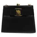 Salvatore Ferragamo Chain Vala Shoulder Bag Leather Black Gold Auth 139529-2