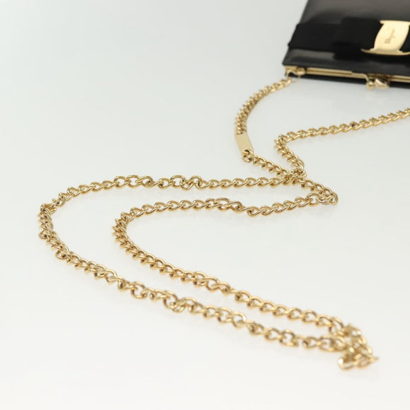 Salvatore Ferragamo Chain Vala Shoulder Bag Leather Black Gold Auth 139529