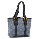 Salvatore Ferragamo Gancini Tote Bag Canvas Blue Gold Auth 139532-1